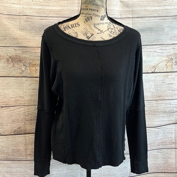 Michael Stars Original Tee Long Sleeves Black Raw Edges One size - Picture 1 of 9